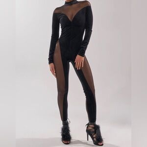 Black Sheer Sexy Long Sleeve Jumpsuit NWT